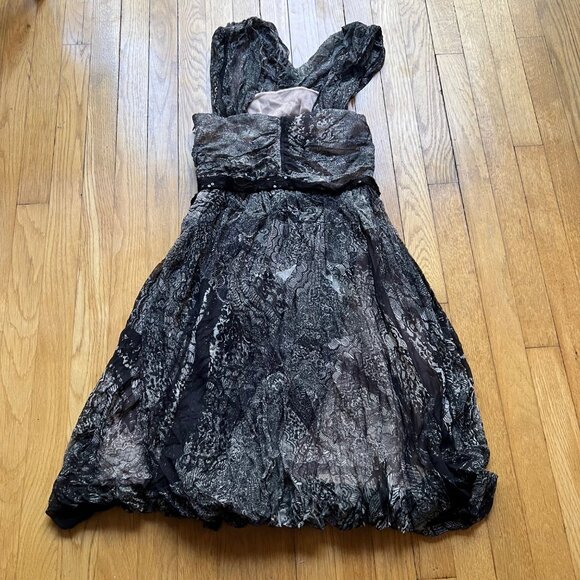 Tracy Reese Size 8 NEW Black & Beige Criss Cross Draped Frock Spliced Lace Dress - Picture 12 of 14